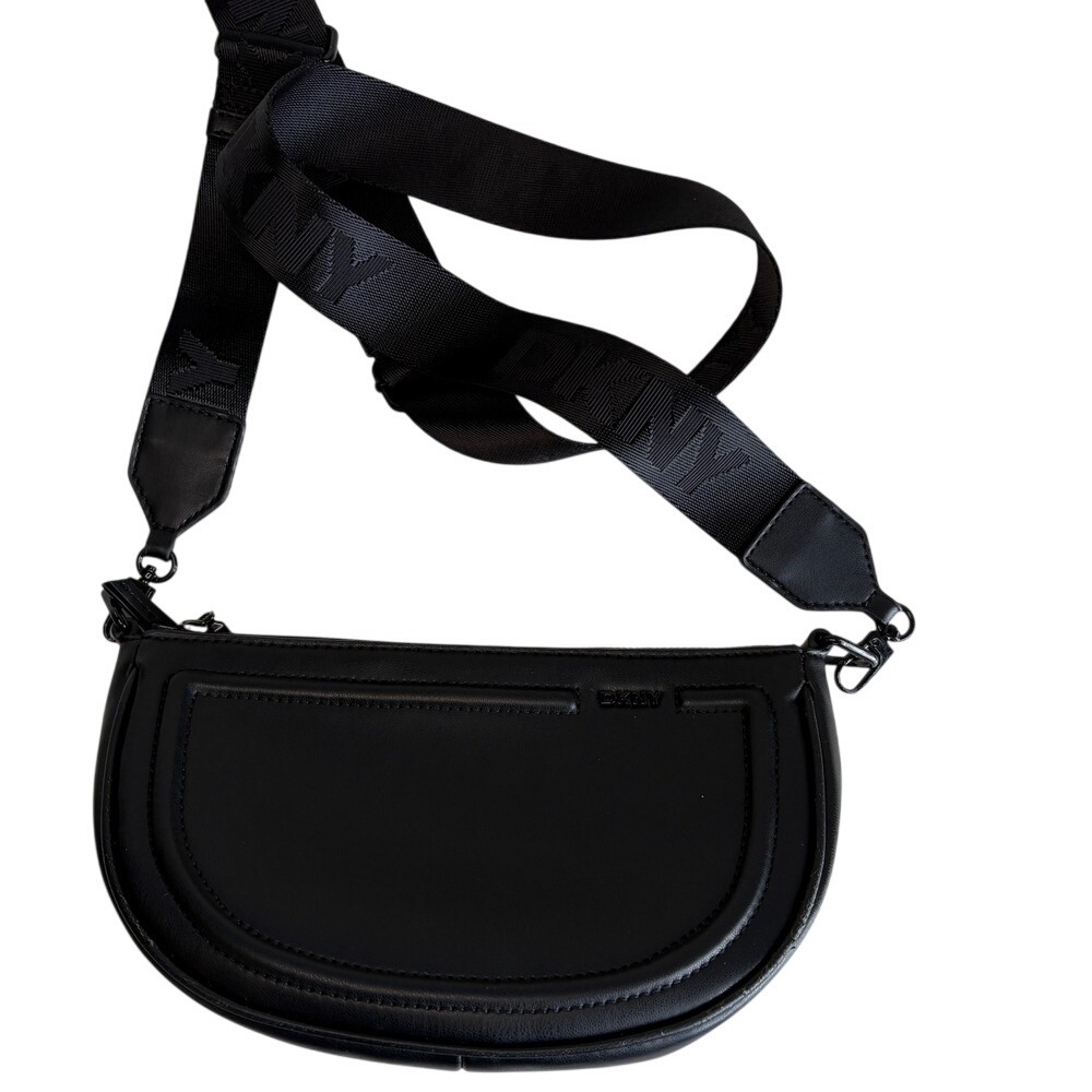 DKNY Black Half Moon Crossbody Bag with Logo Strap